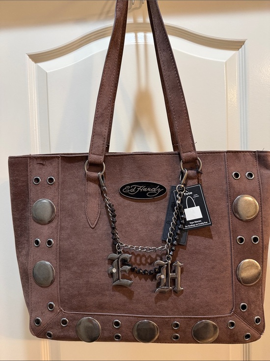 Ed Hardy Handbags - Ed Hardy NWT Brown Tote Bag with Patterned Lining 14”L x 12”H x 4.5”D